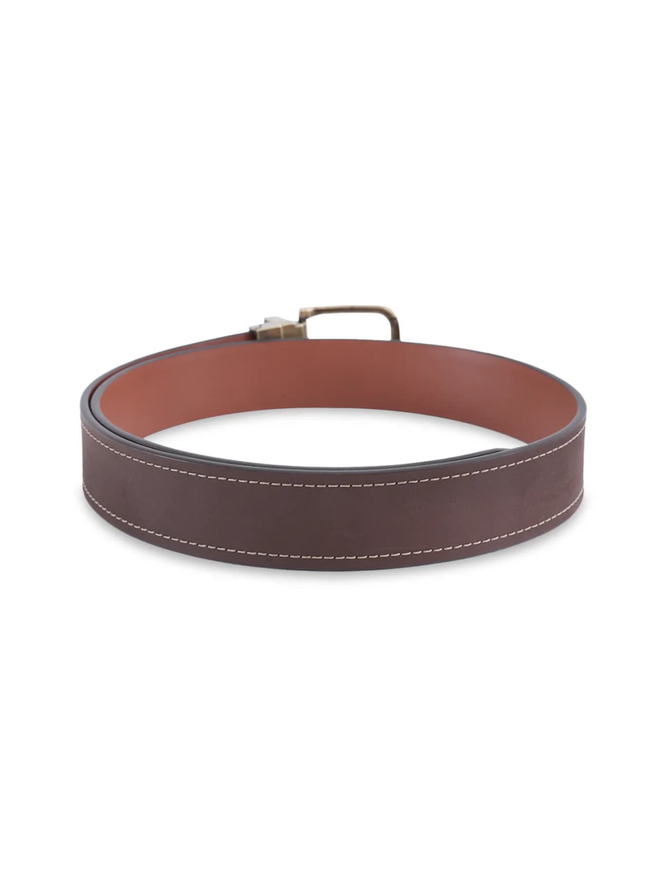 Men's Brown Casual Solid Push Pin Leather Belt