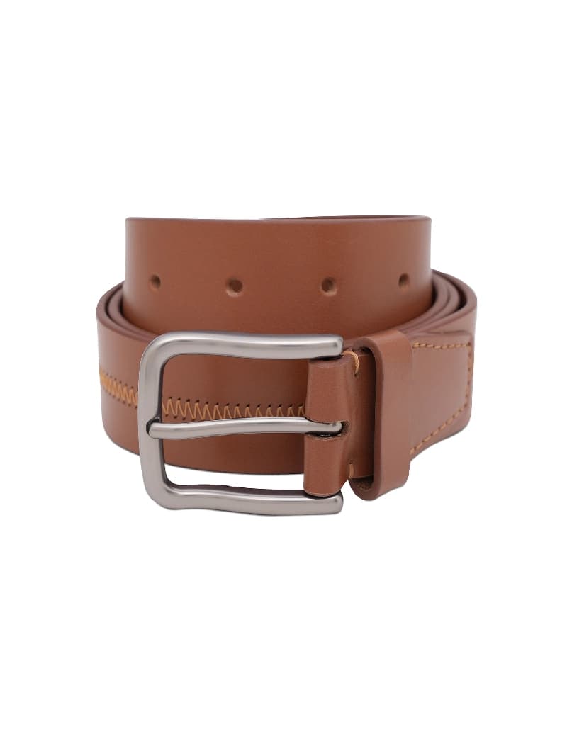 Men's Brown Casual Solid Push Pin Leather Belt
