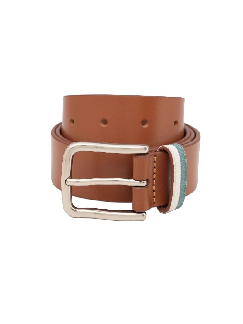 Men's Brown Casual Solid Push Pin Leather Belt