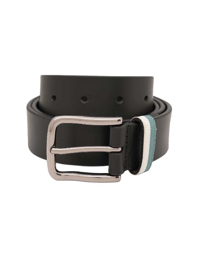 Men's Black Casual Solid Push Pin Leather Belt