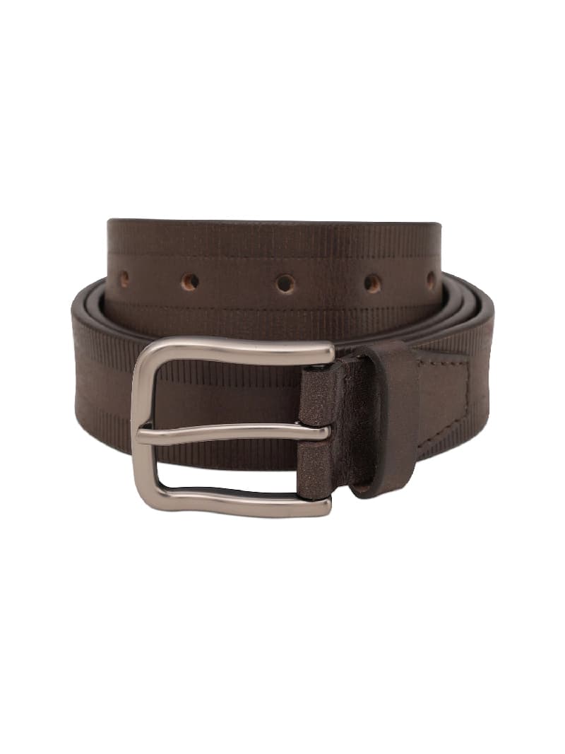 Men's Brown Casual Textured Push Pin Leather Belt