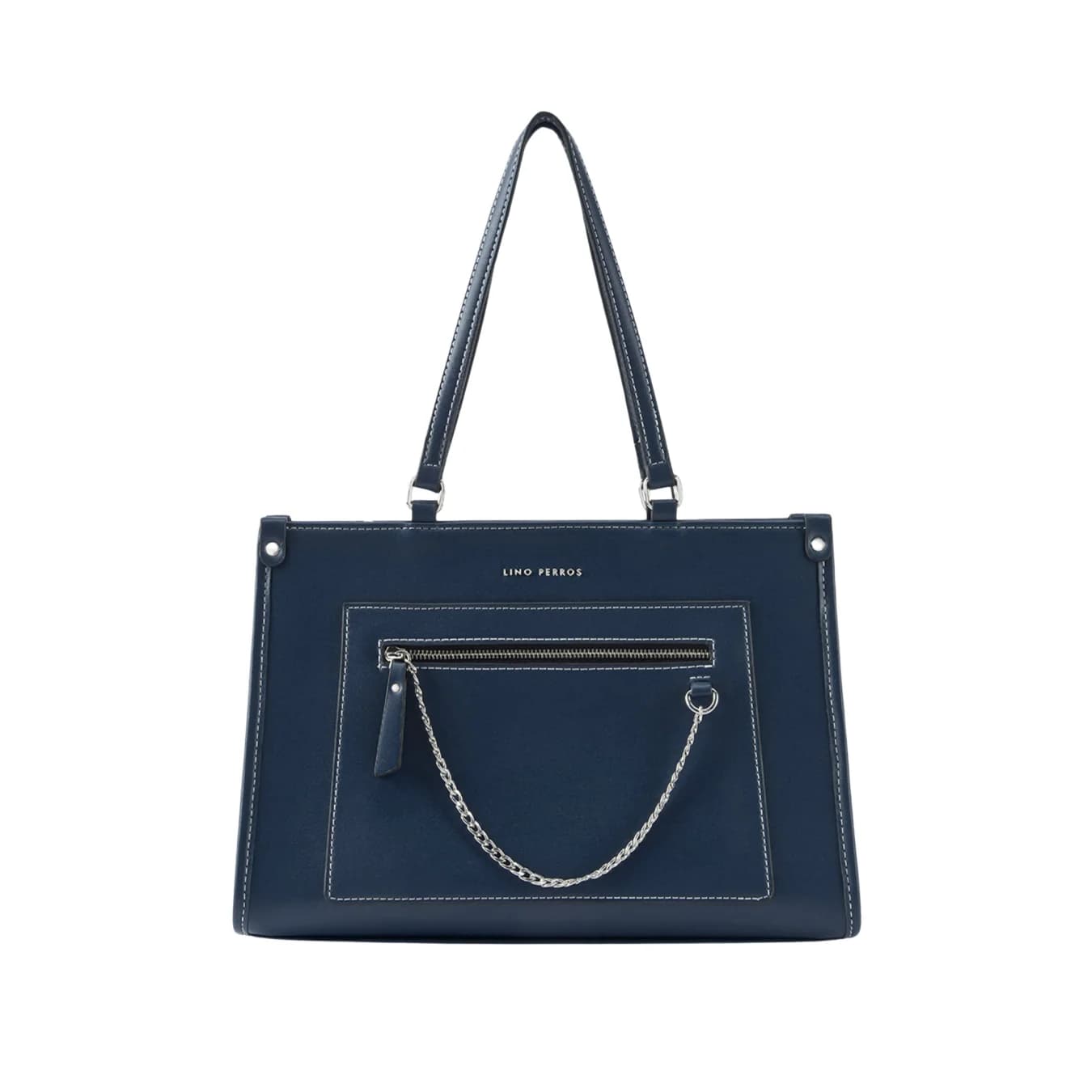 Women's Navy Casual Solid Leather Tote Bag