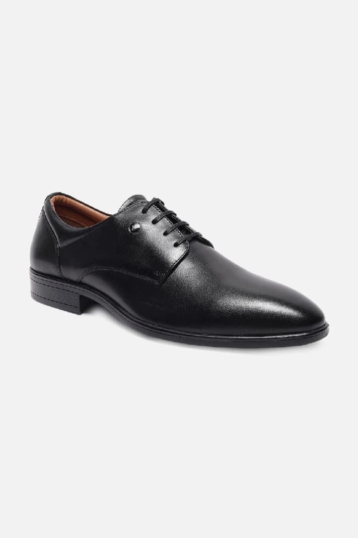 Men's Black Rubber Sole Formal Leather Derby Shoes