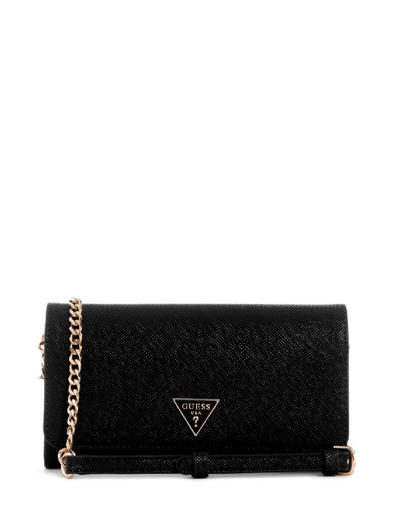 Women's Black Textured Noelle Flap Organizer Crossbody Bag