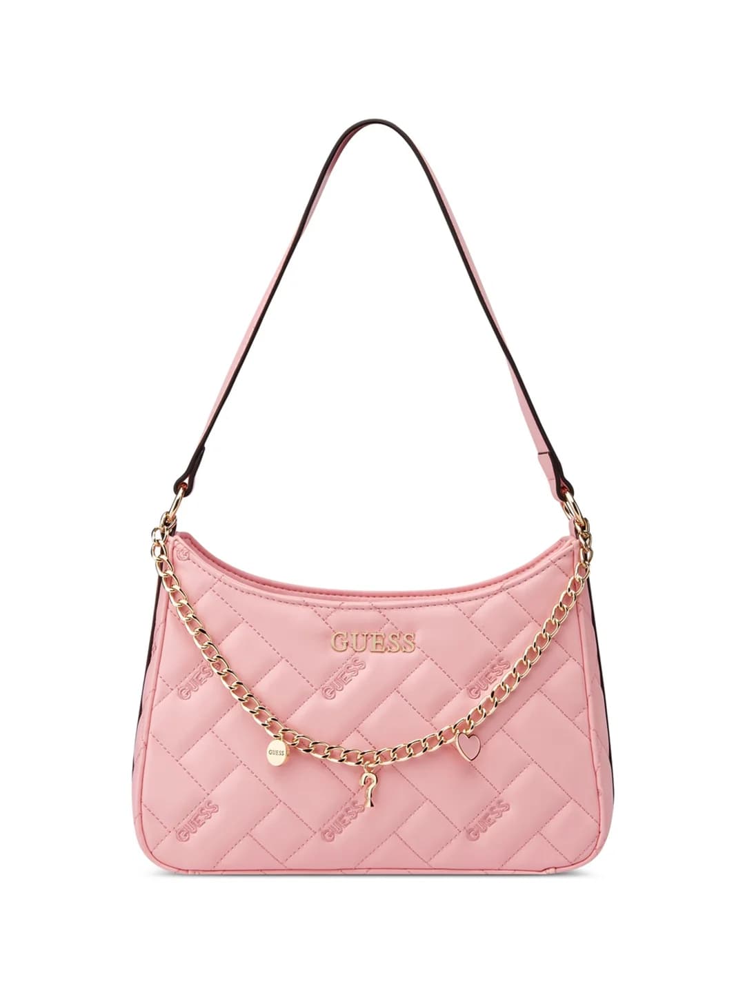 Women's Pink Quilted Shoulder Bag With Strap