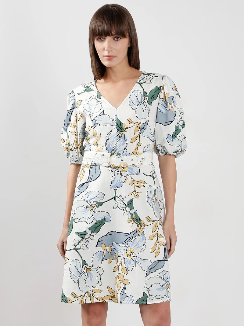 Women's White Casual Printed Dress