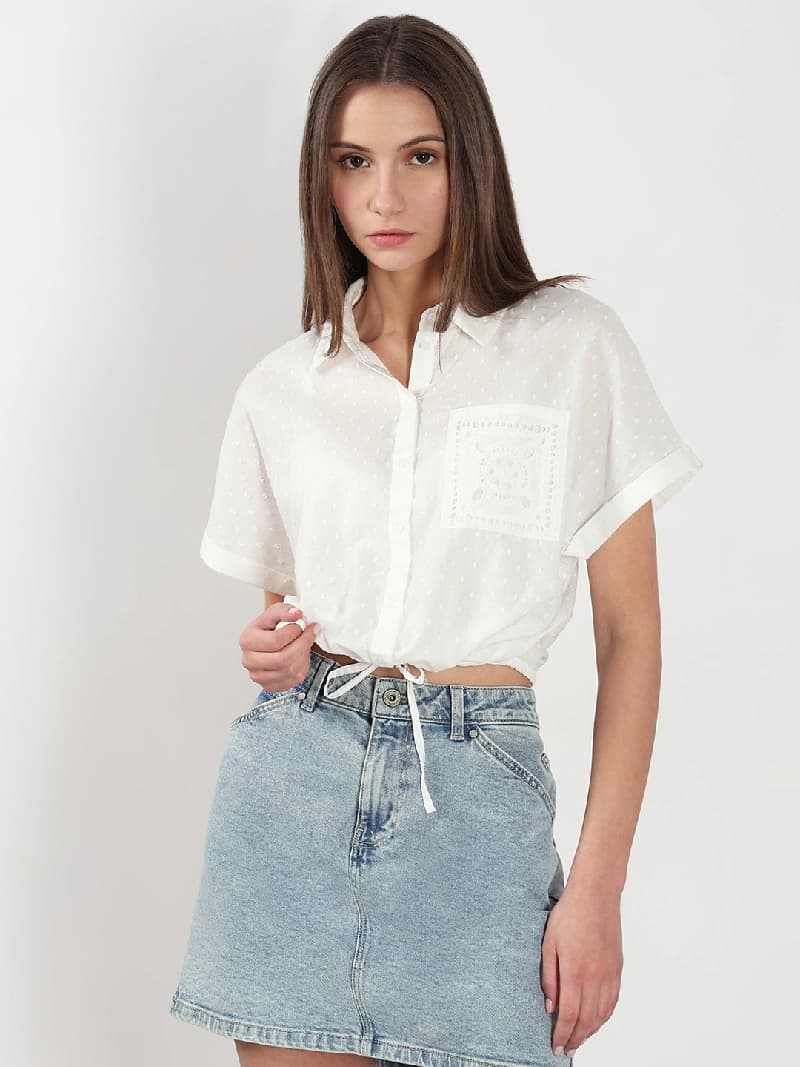 Women's White Casual Self-Design Regular Fit Top