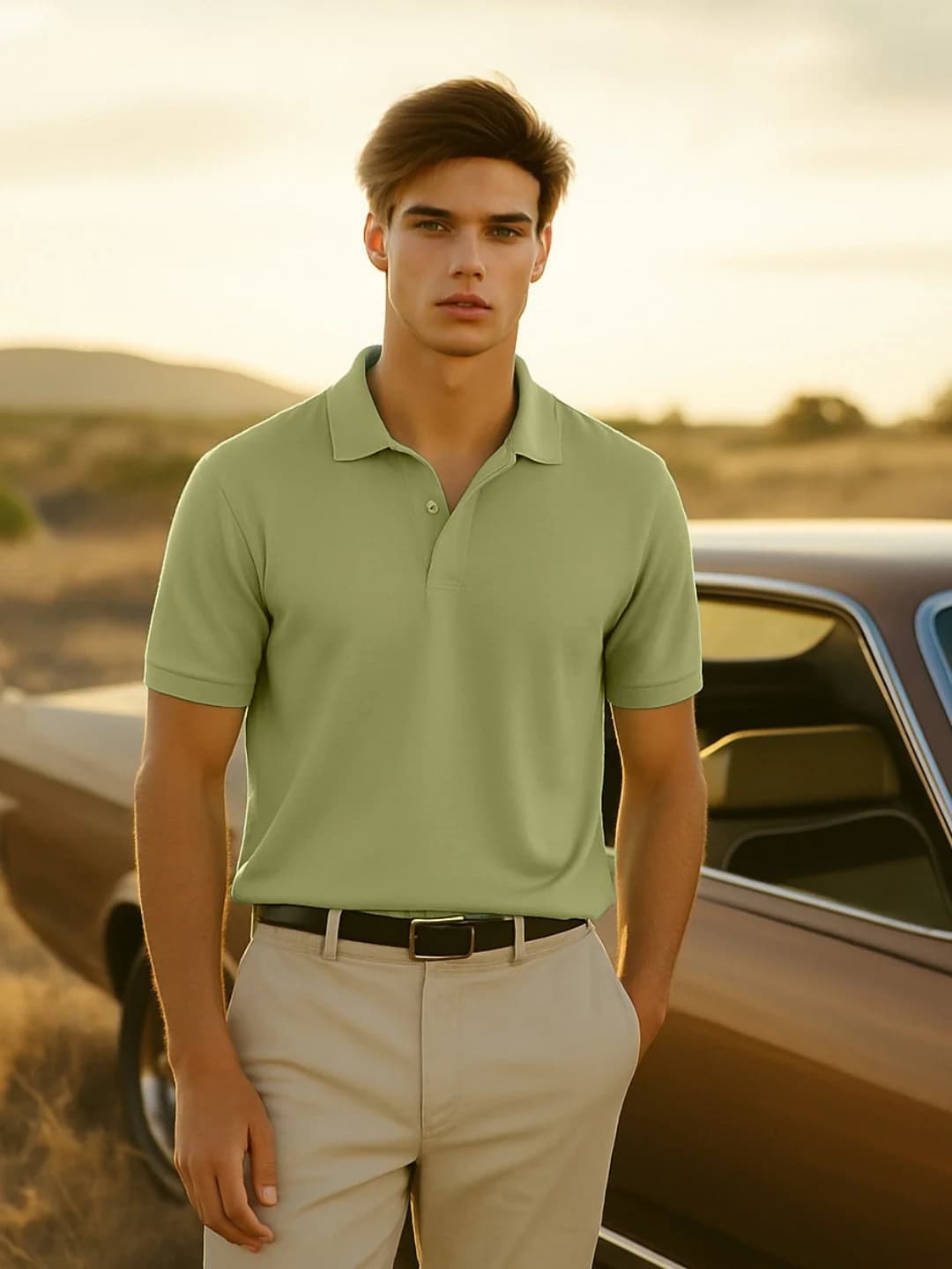 Men's Green Casual Solid Regular Fit Polo Tshirt