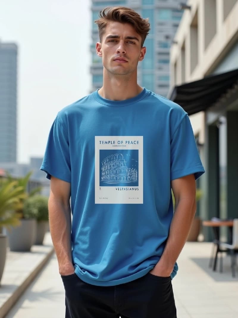 Men's Blue Casual Solid Oversized Fit Tshirt