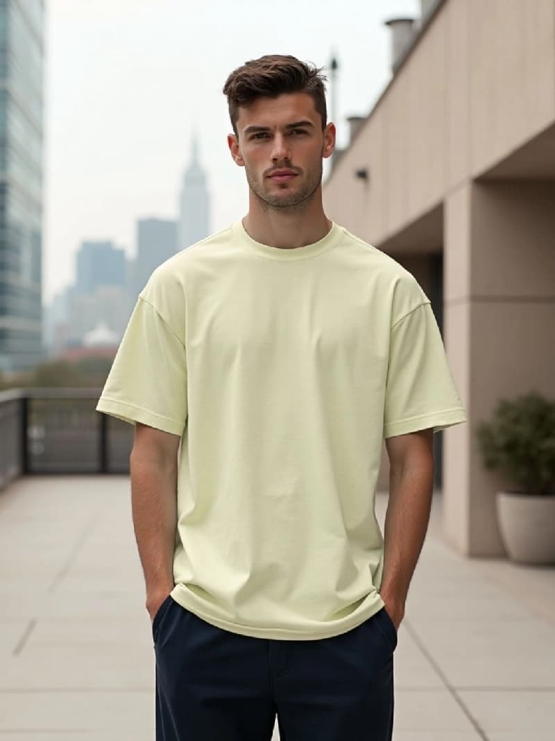 Men's Green Casual Solid Oversized Fit Tshirt