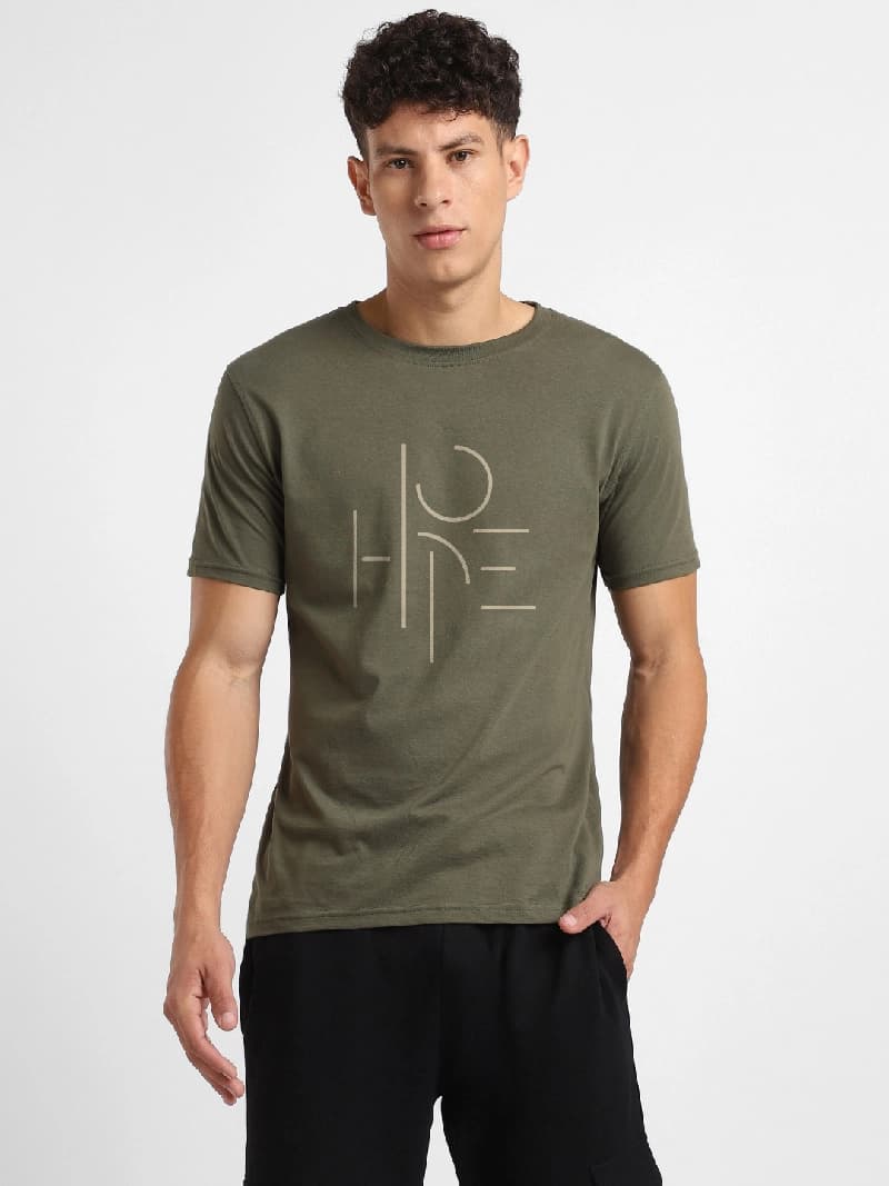 Men's Green Casual Printed Regular Fit Tshirt