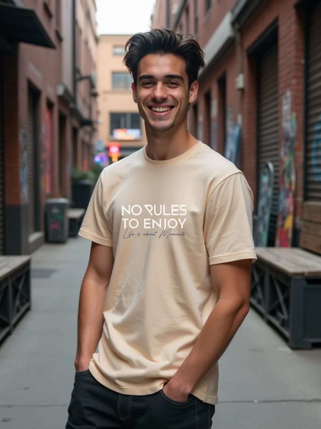 Men's Beige Casual Printed Regular Fit Tshirt