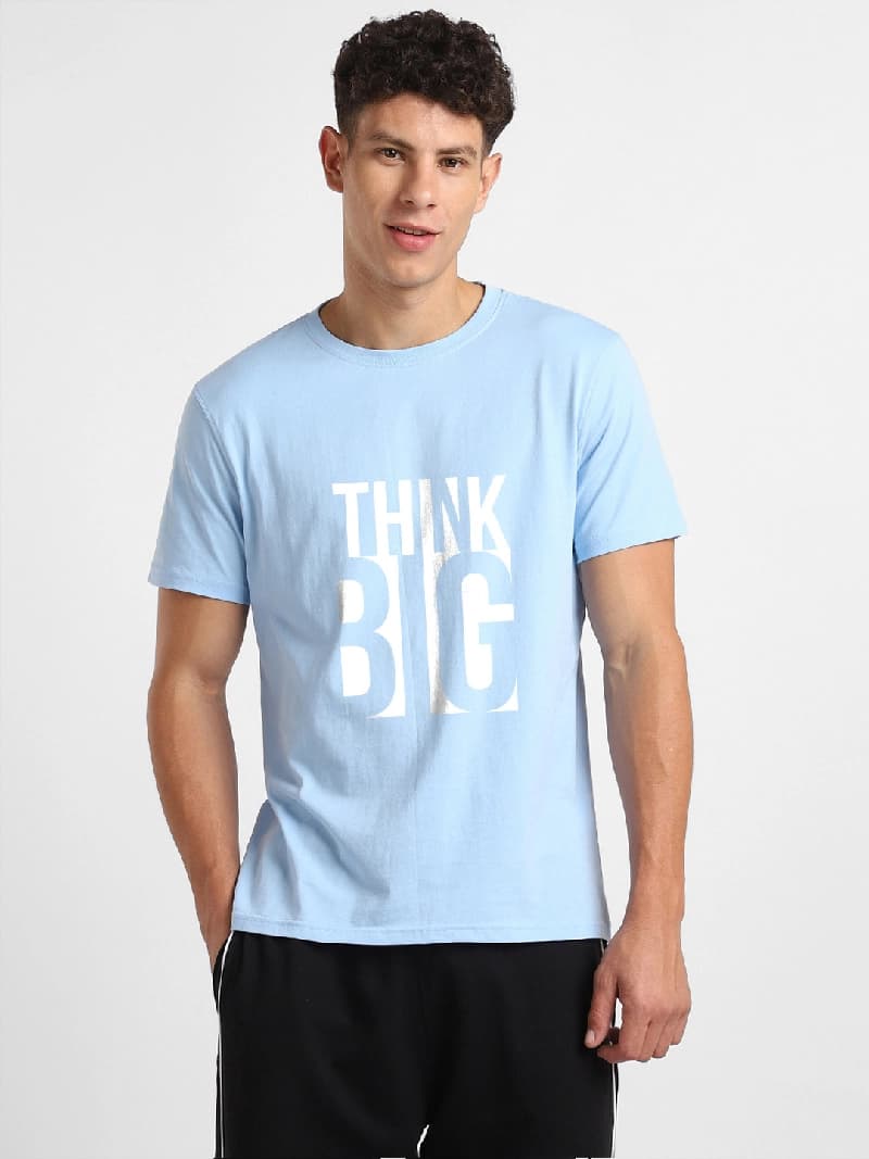 Men's Blue Casual Printed Regular Fit Tshirt