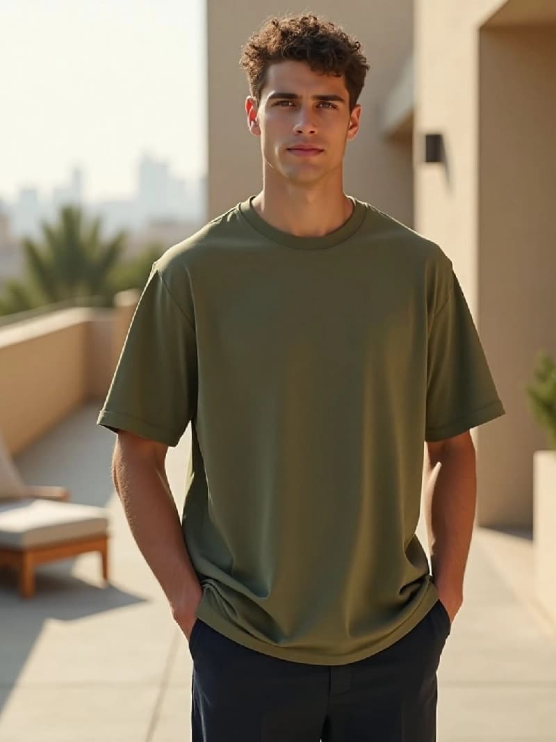 Men's Green Casual Solid Oversized Fit Tshirt