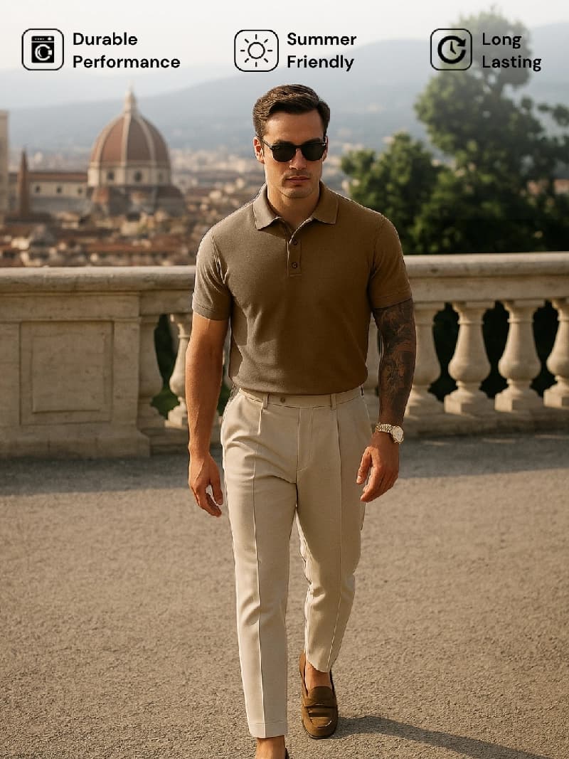 Men's Brown Casual Solid Regular Fit Polo Tshirt