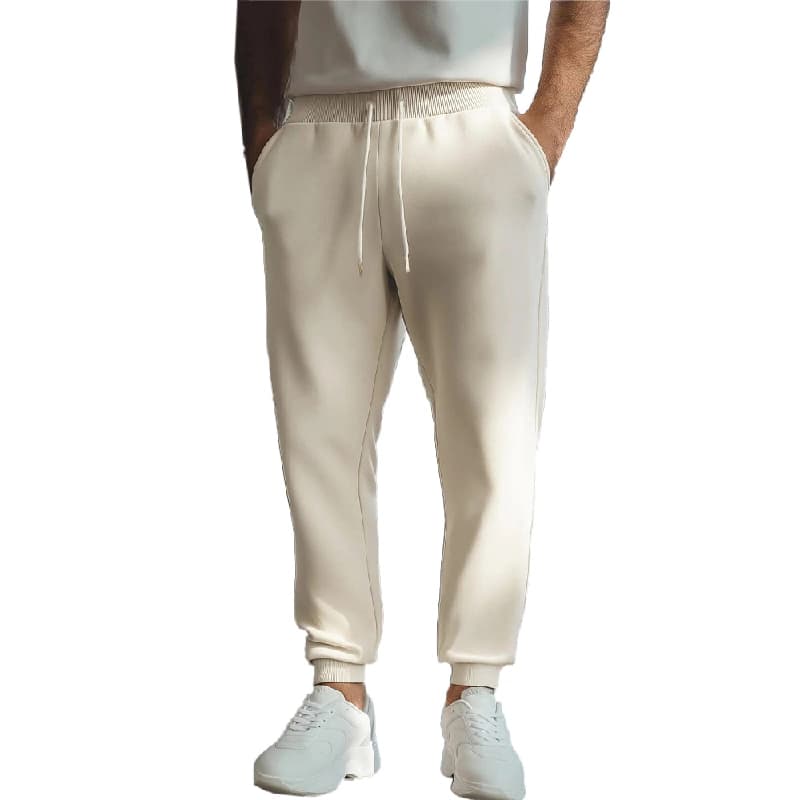 Men's Cream Casual Solid Regular Fit Jogger