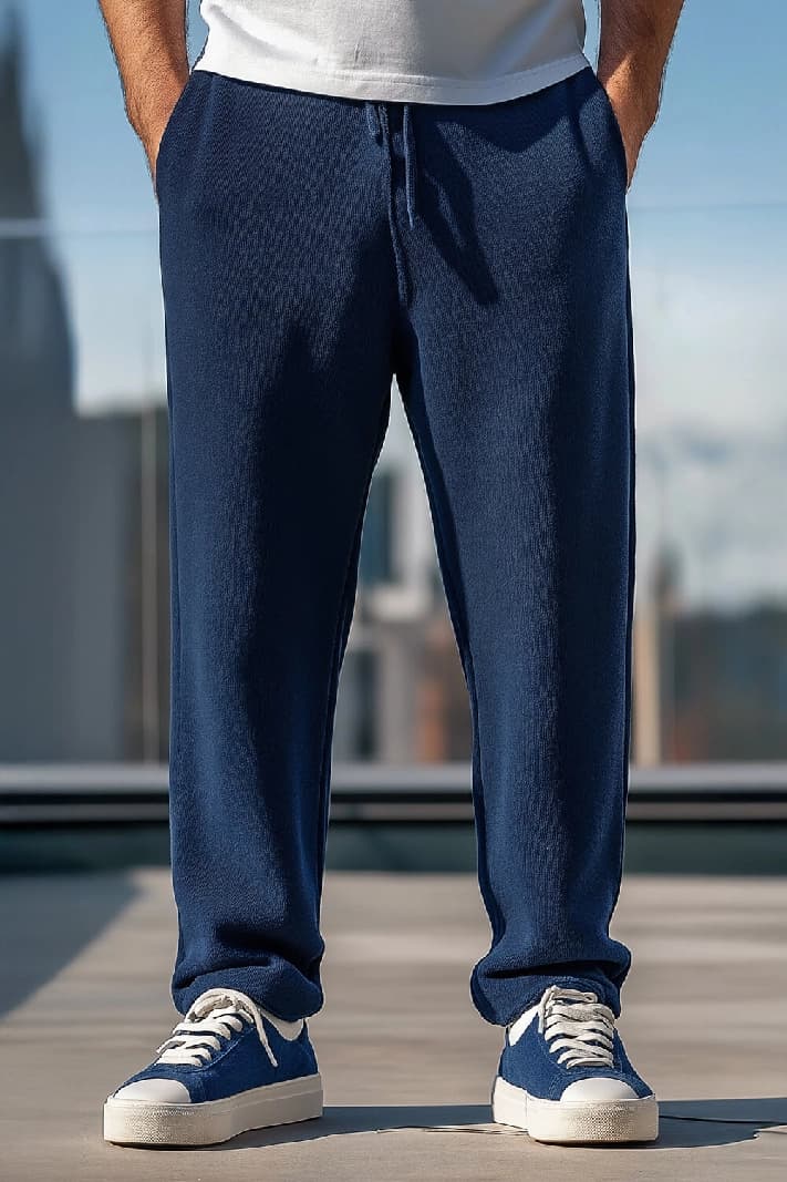 Men's Navy Casual Solid Straight Fit Jogger
