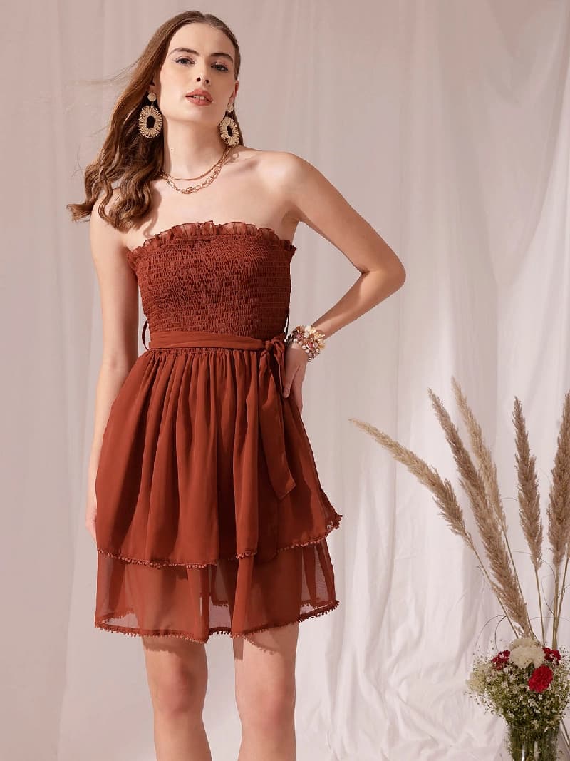 Women's Brown Casual Solid Dress