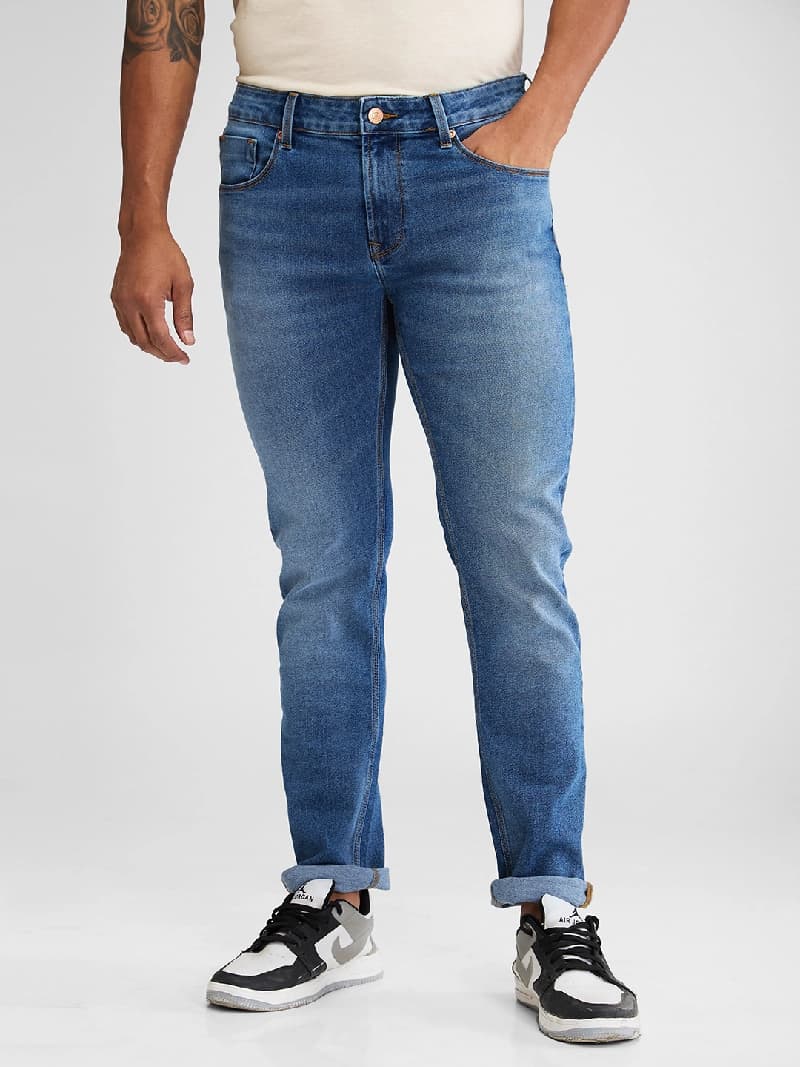 Men's Blue Casual Solid Regular Fit Jeans