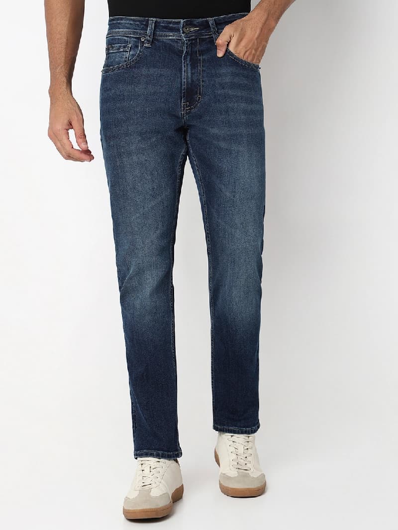 Men's Blue Casual Solid Regular Fit Jeans