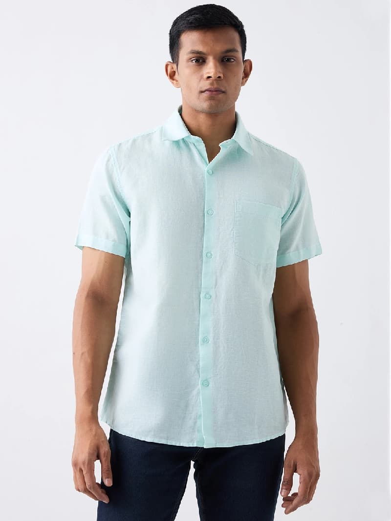 Men's Green Casual Solid Slim Fit Shirt