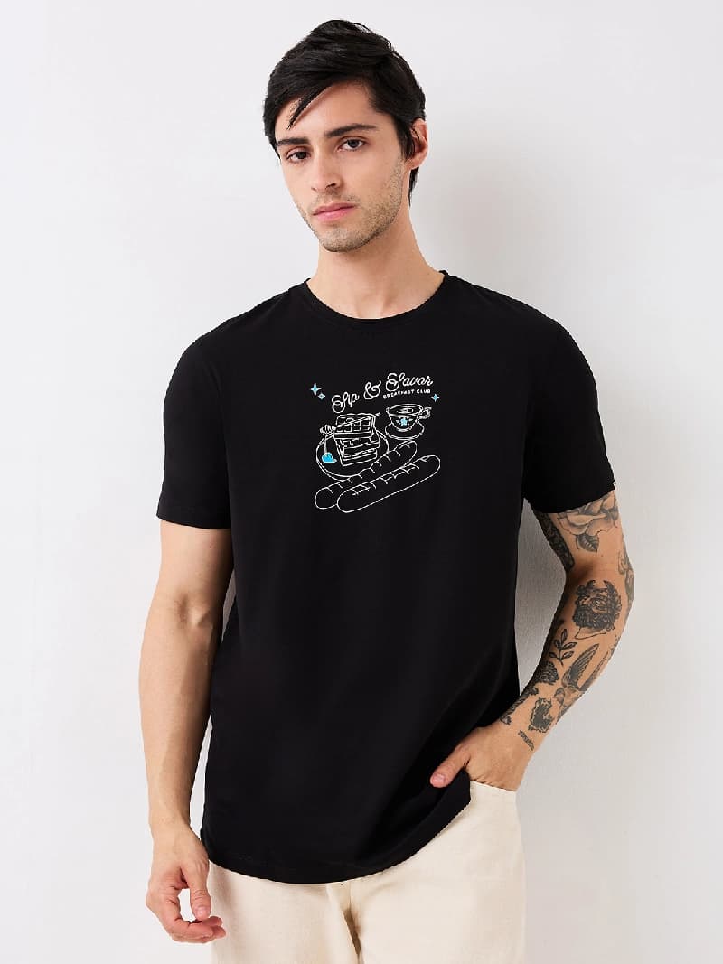 Men's Black Casual Solid Slim Fit Tshirt