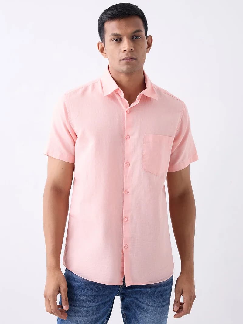 Men's Pink Casual Solid Slim Fit Cotton Shirt