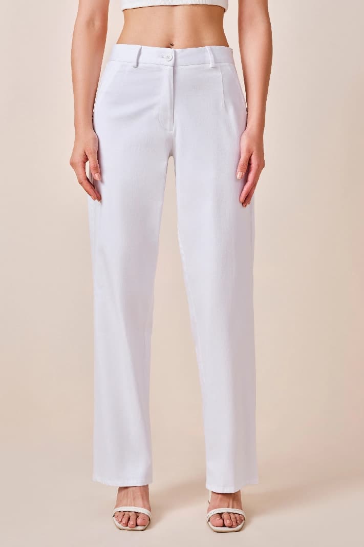 Women's Off White Formal Solid Straight Fit Trouser