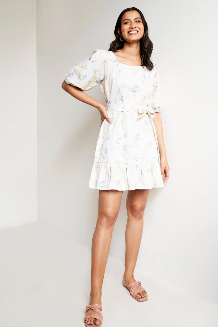 Women's White Casual Floral Dress