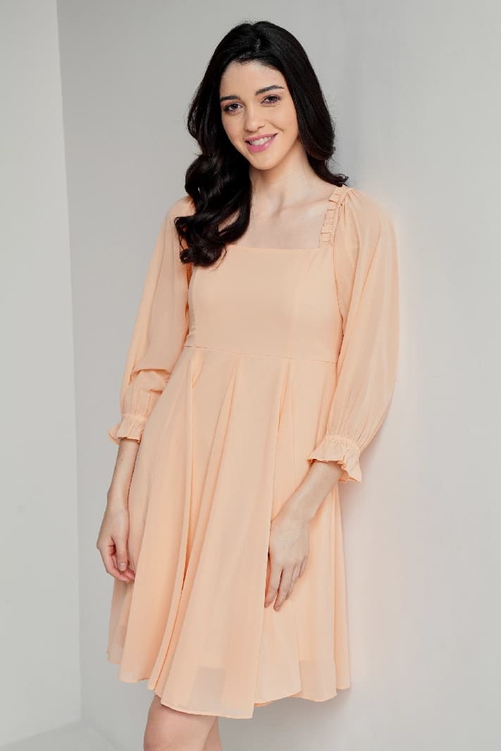 Women's Orange Casual Solid Dress