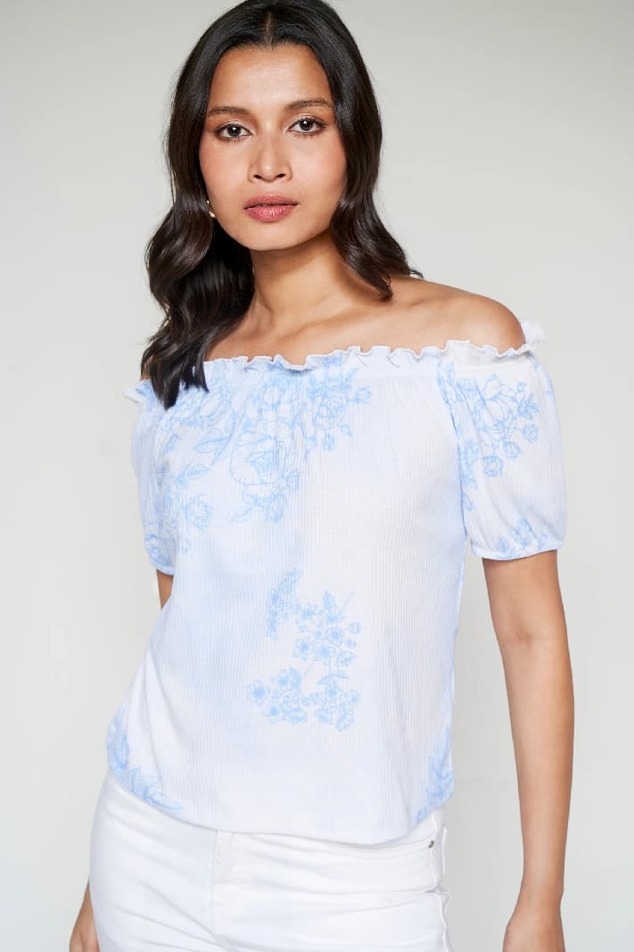 Women's White Casual Floral Regular Fit Top