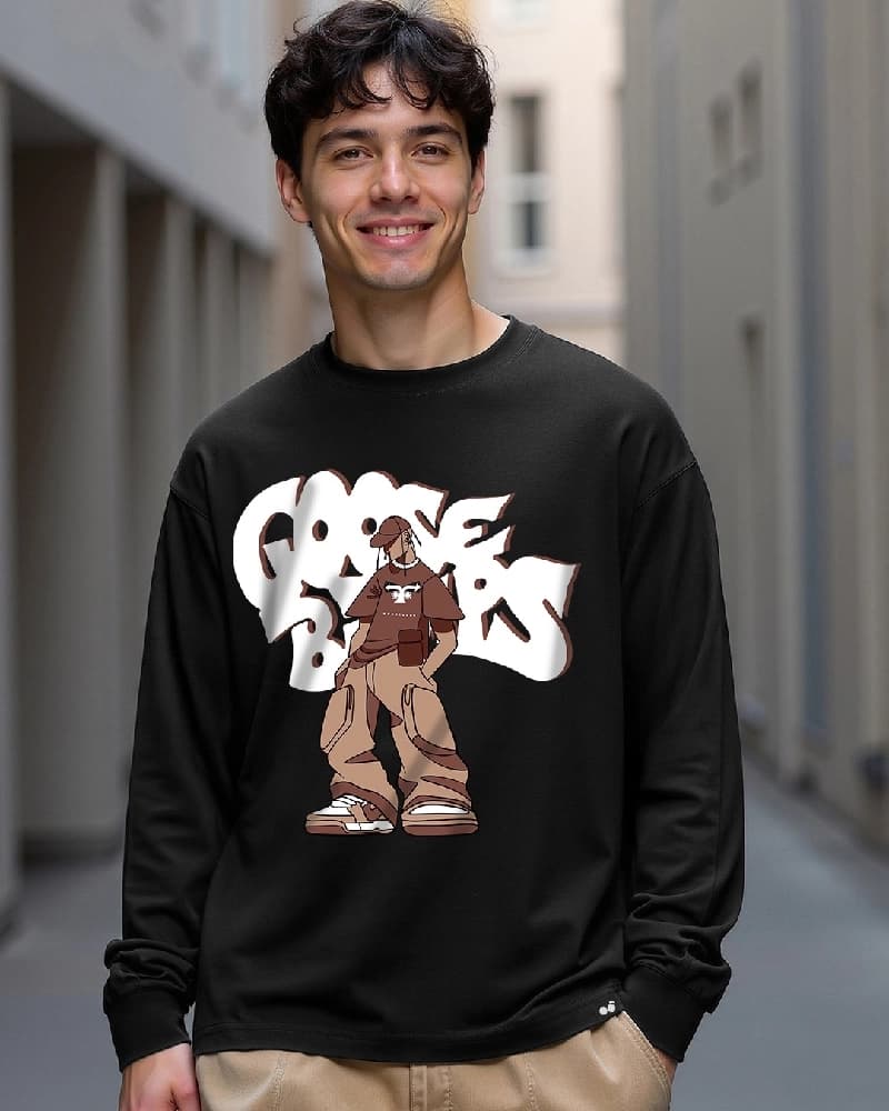 Men's Black Casual Graphic Oversized Fit Tshirt