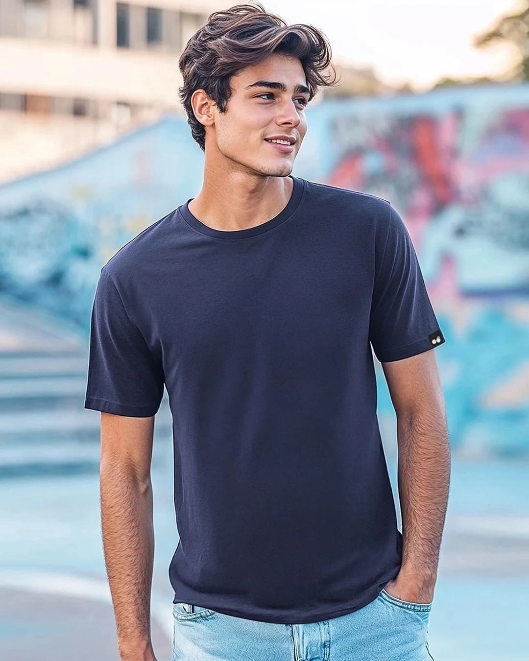 Men's Blue Casual Solid Regular Fit Tshirt