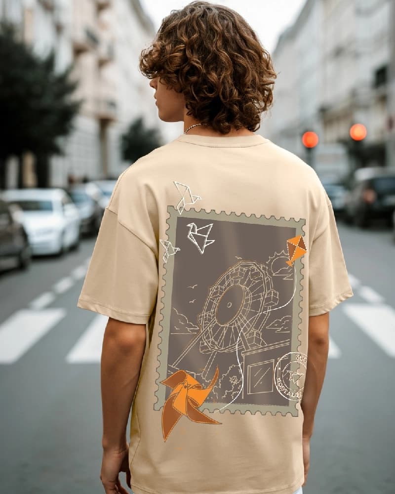 Men's Brown Casual Graphic Oversized Fit Tshirt