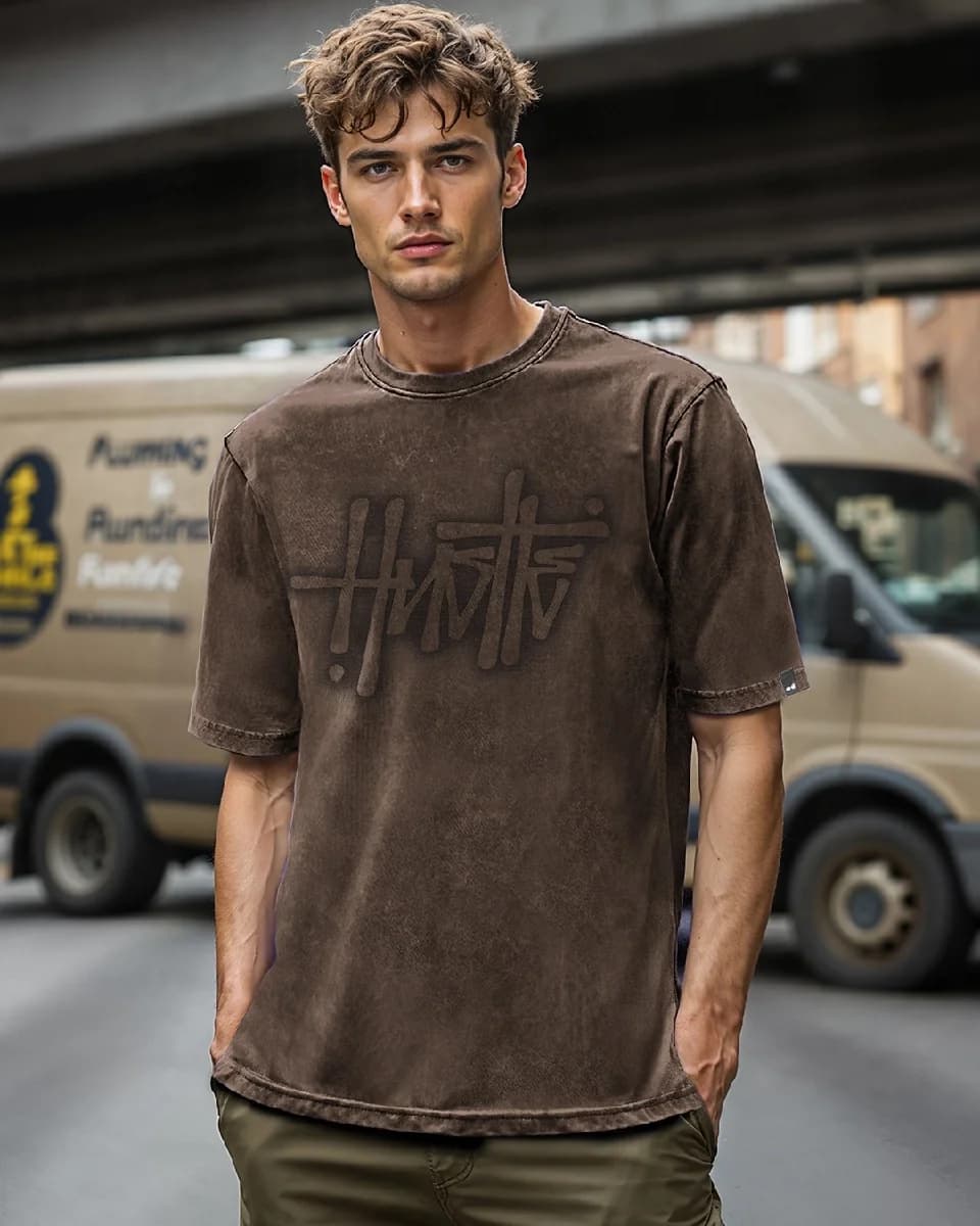 Men's Brown Casual Graphic Oversized Fit Tshirt