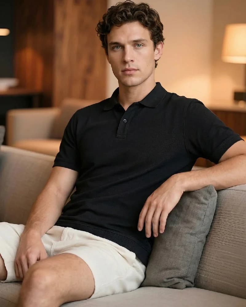Men's Black Casual Solid Regular Fit Polo Tshirt
