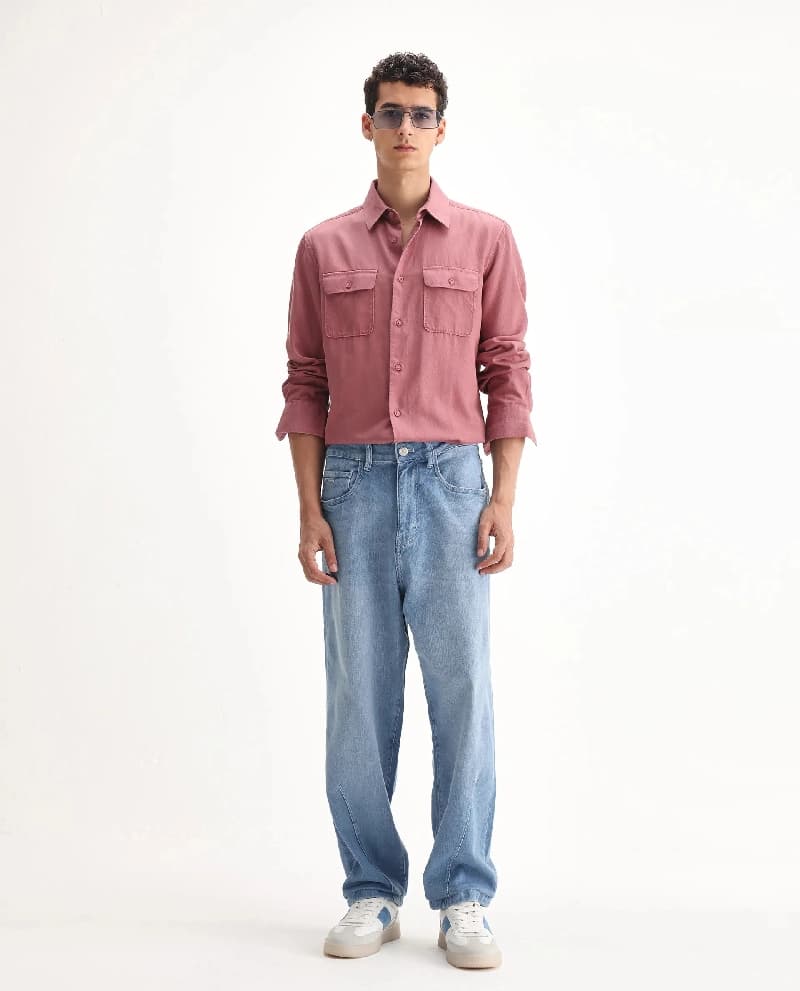 Men's Blue Casual Solid Baggy Fit Jeans