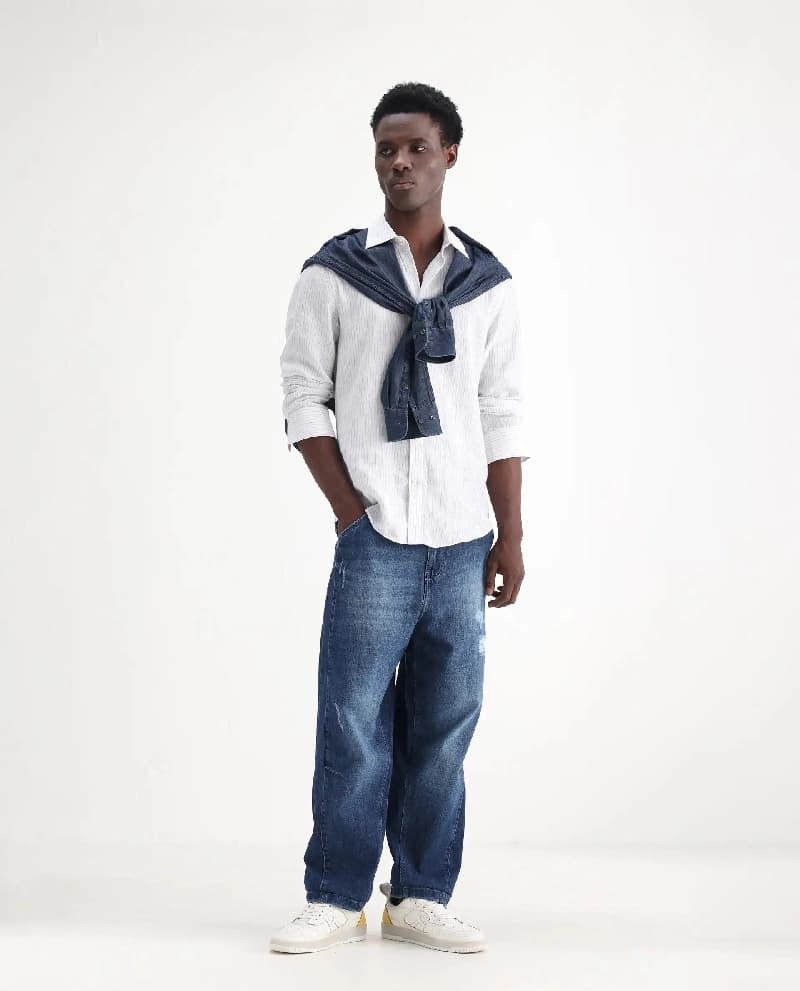 Men's Blue Casual Solid Baggy Fit Jeans