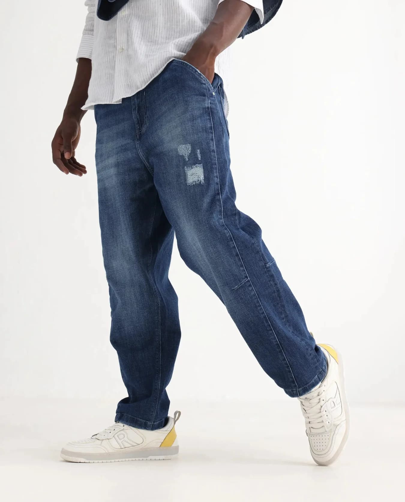 Men's Blue Casual Solid Baggy Fit Jeans