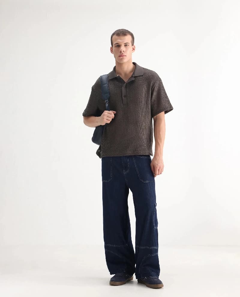 Men's Blue Casual Solid Baggy Fit Jeans