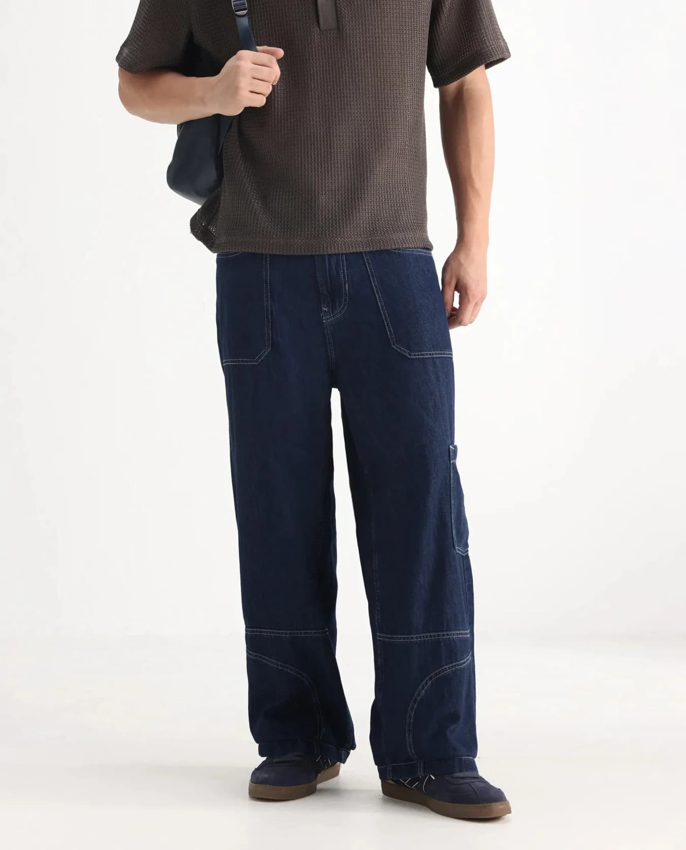 Men's Blue Casual Solid Baggy Fit Jeans
