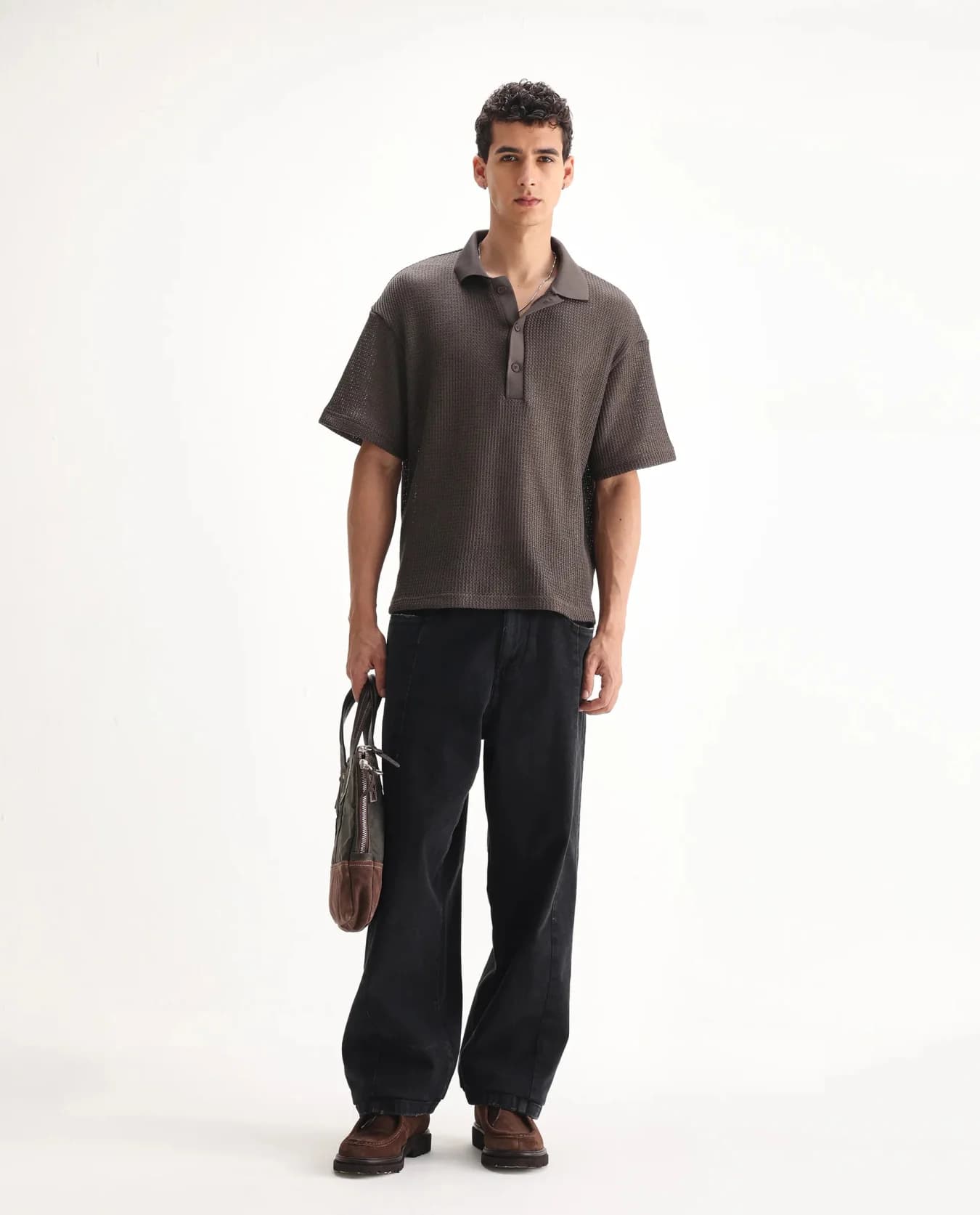 Men's Grey Casual Solid Baggy Fit Jeans