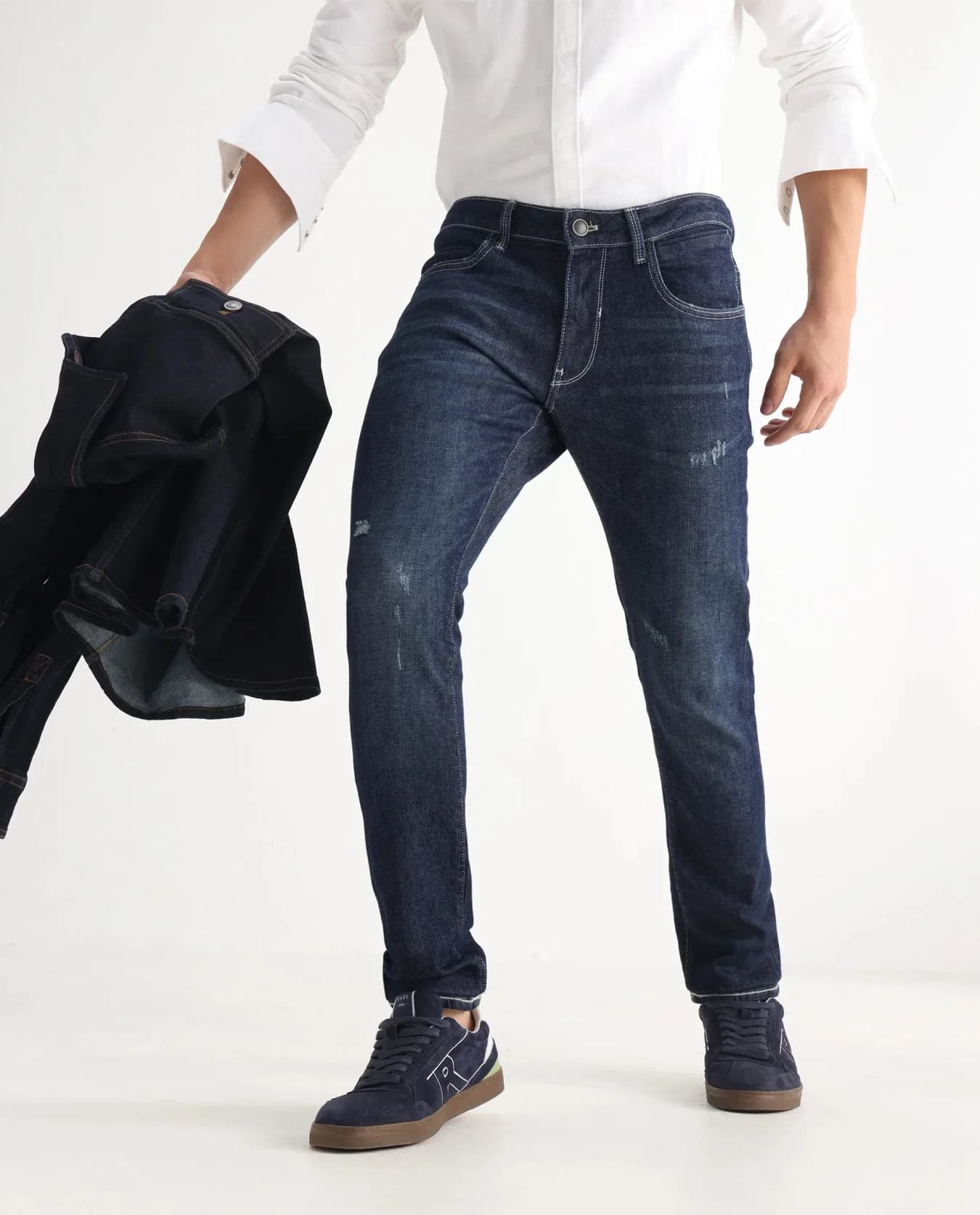 Men's Blue Casual Solid Slim Fit Jeans