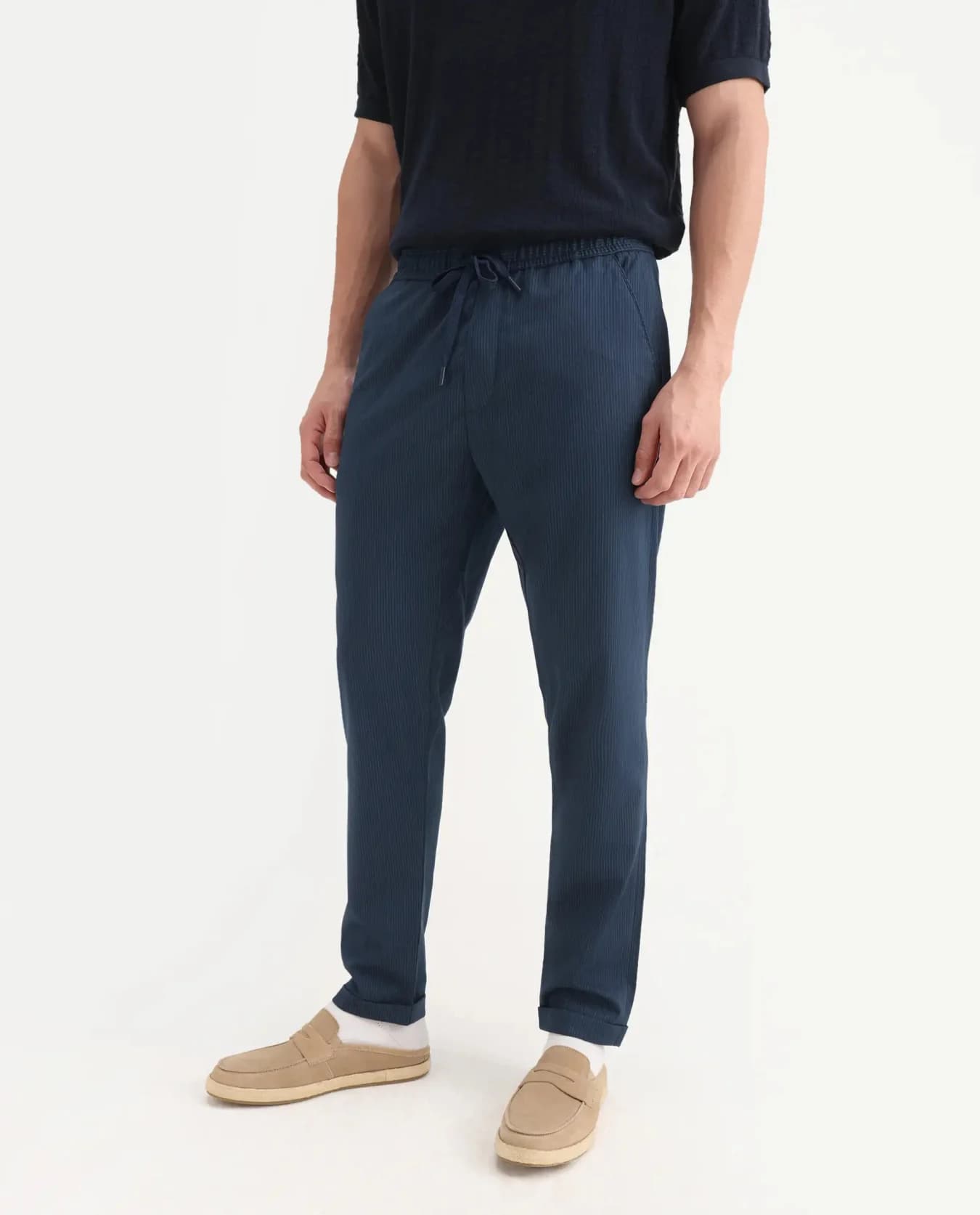 Men's Blue Casual Solid Regular Fit Trouser