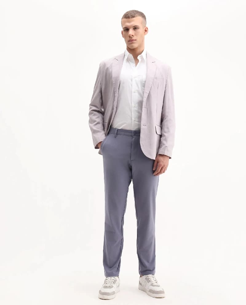 Men's Purple Casual Solid Regular Fit Trouser