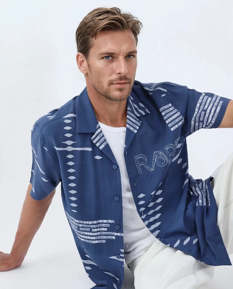 Men's Blue Casual Printed Regular Fit Shirt