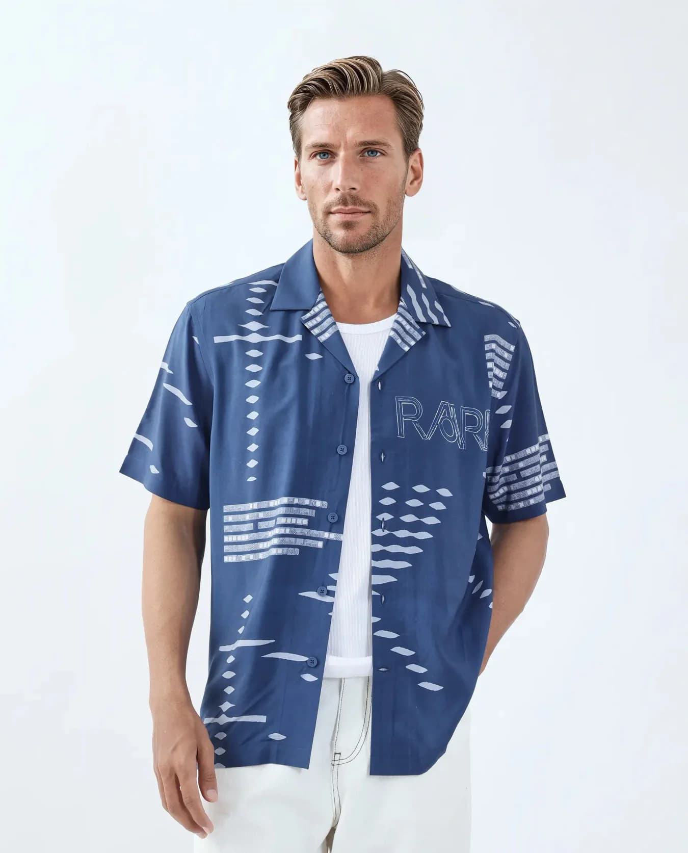 Men's Blue Casual Printed Regular Fit Shirt