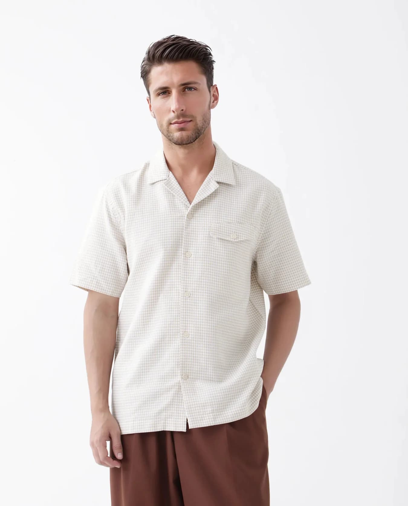 Men's Beige Casual Printed Regular Fit Cotton Shirt