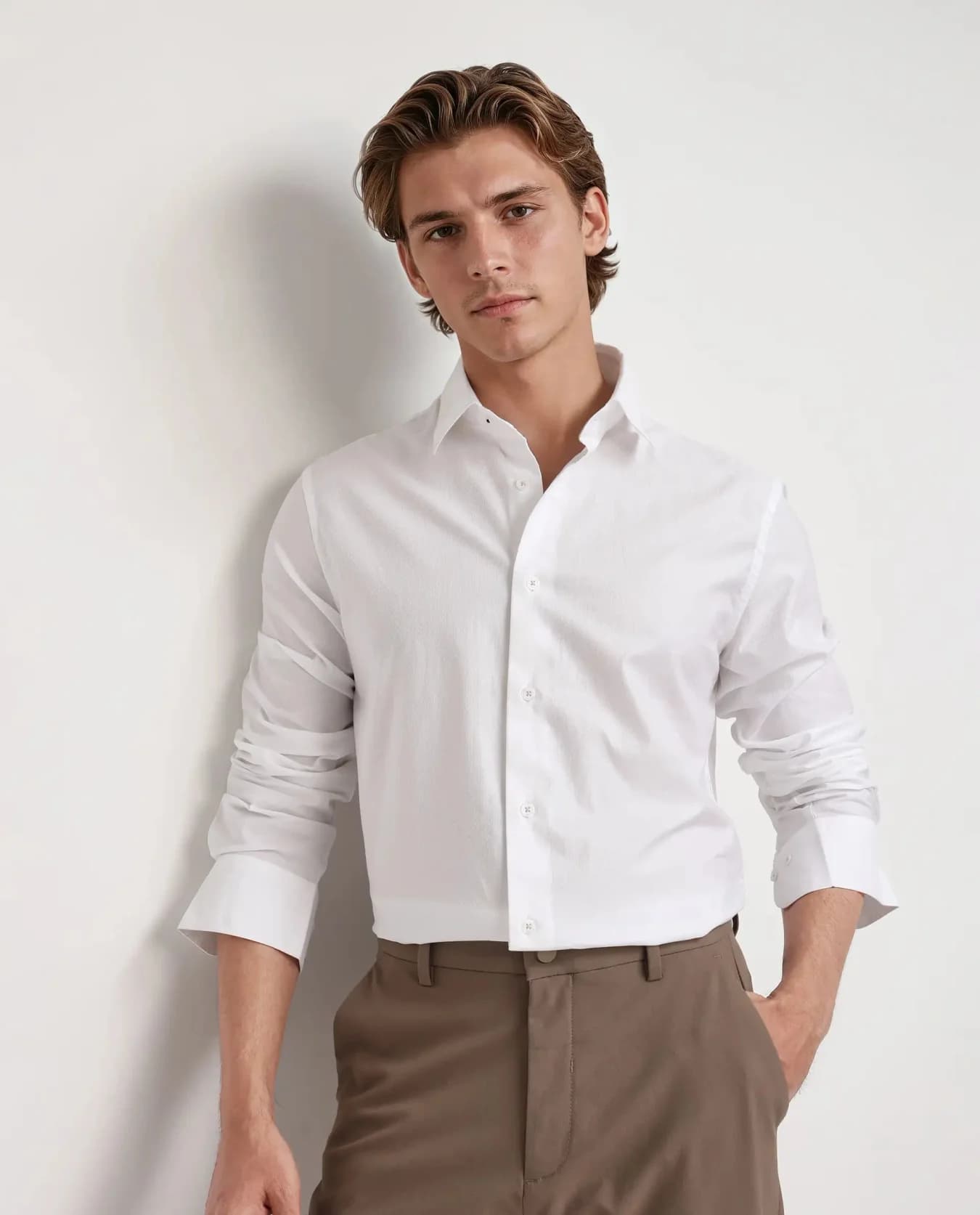 Men's White Party Solid Regular Fit Cotton Shirt