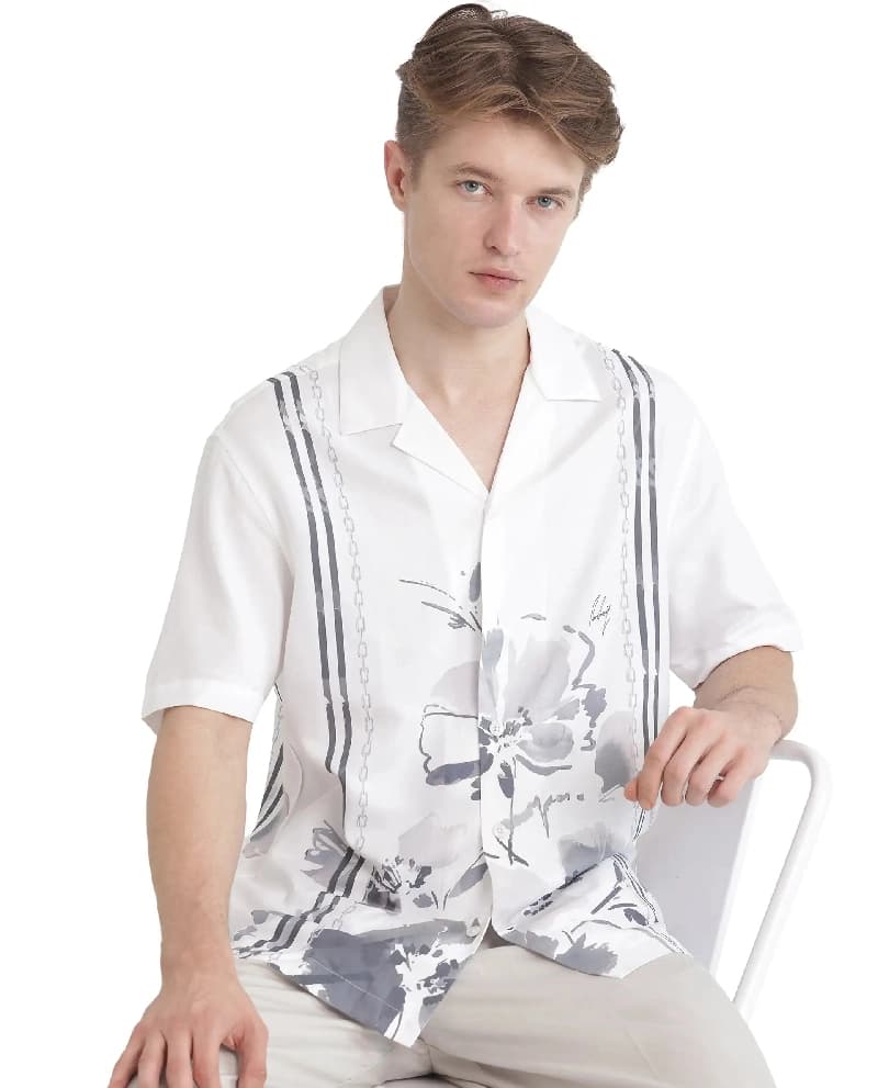Men's White Casual Printed Oversized Fit Shirt